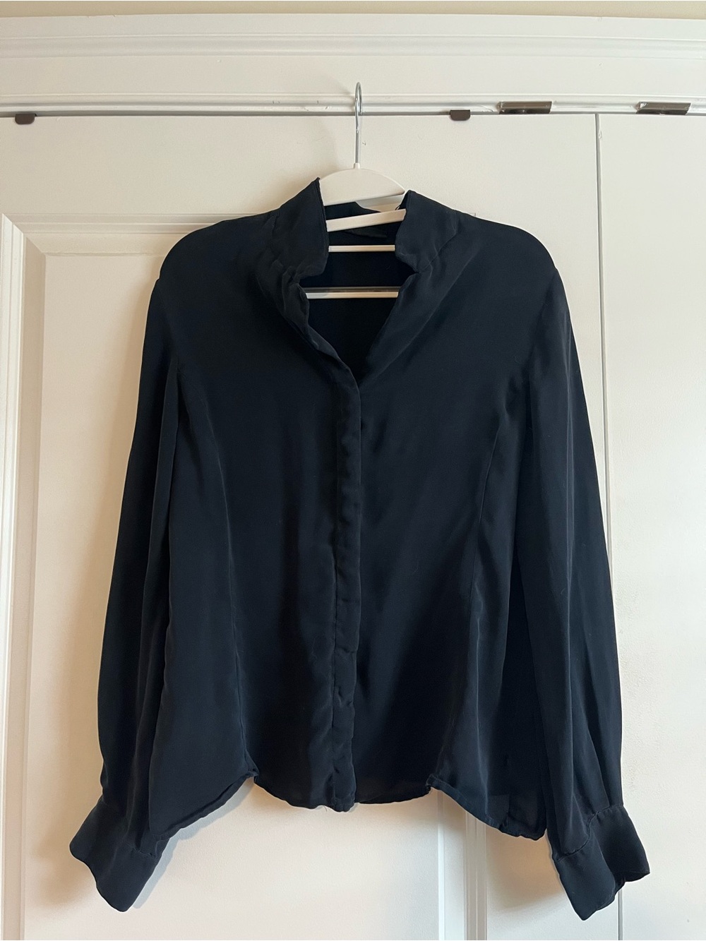 Valerie Stevens 100% Silk Black Blouse | Mother of Peal Buttons